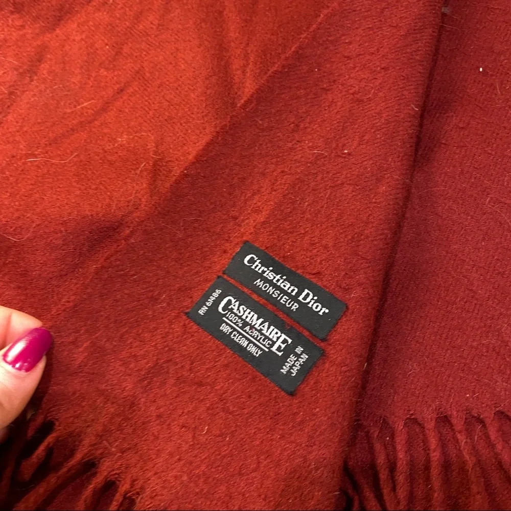 Vintage 90s Christian Dior red acrylic front scarf 11” x 48”